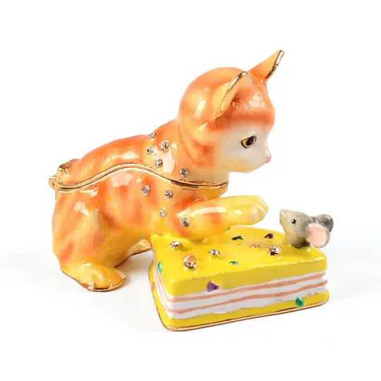 Cat and Mouse with Cheese Trinket Box