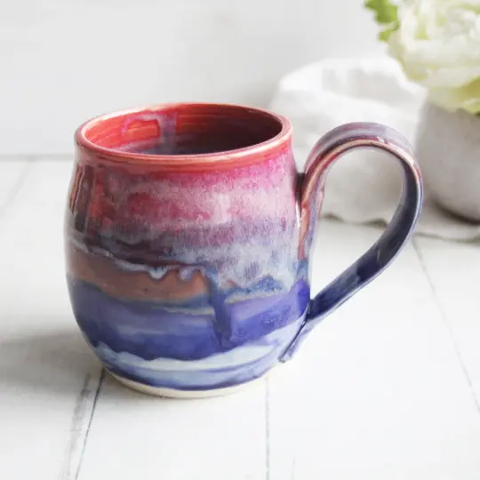 Lavish Colors of Purple and Pink Pottery Mug, 16 Ounce, Made in USA