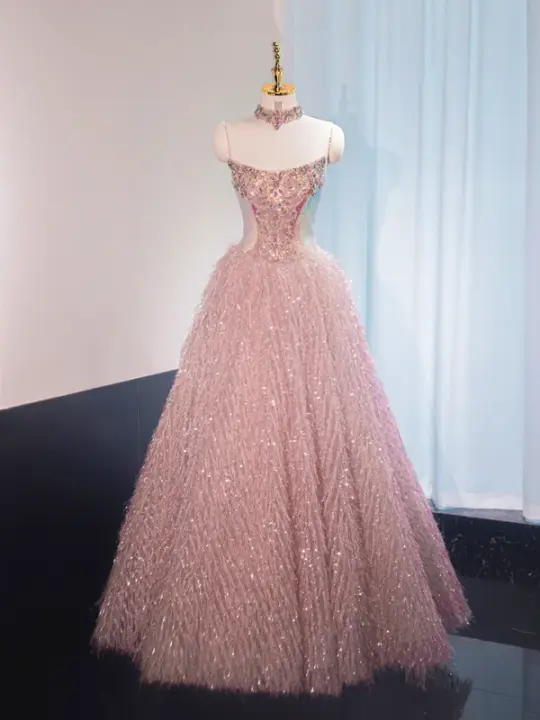 Light pink strapless fitted long ball gown, bridal dress R8993