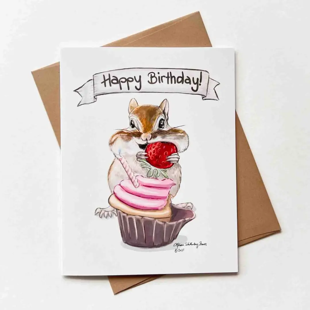 Chipmunk Birthday Card, Wholesale 6 Pack