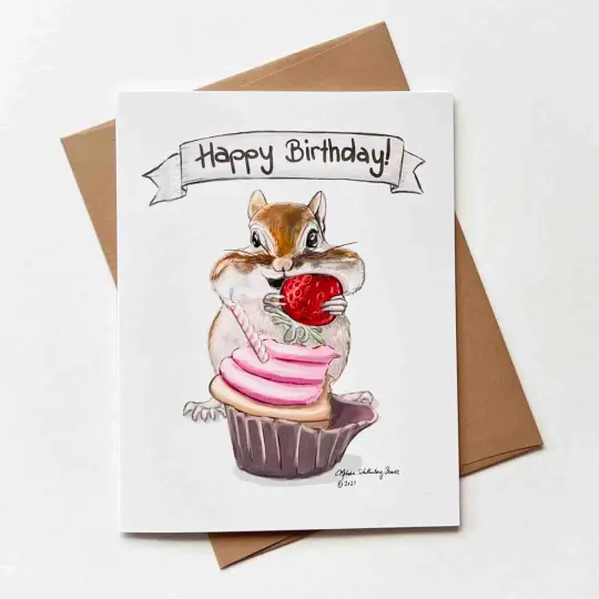 Chipmunk Birthday Card, Wholesale 6 Pack