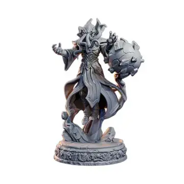 Xar'keth Mind Flayer Mage Miniature - Unpainted Resin. Levitating Illithid sorcerer model on a 25mm base for TTRPGs like D&D or Pathfinder. This aberration spellcaster features a tentacled face, flowing robes, a dynamic casting pose, and a floating magical rock sphere. Lava Forge collection.