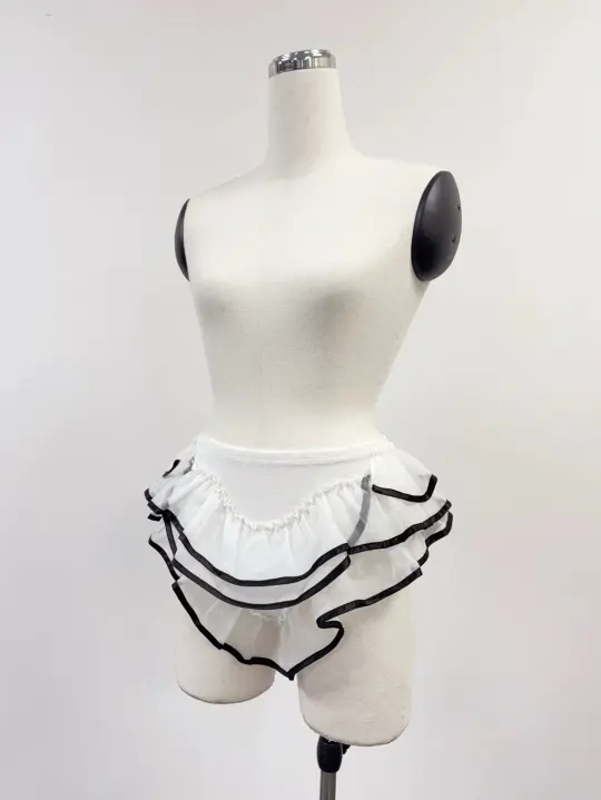 SAMPLE #391 - S Stretch Velvet Ruffle Recital Briefs - White/Black