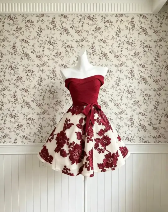 Printed Pattern Corset Homecoming Dress , Charming Burgundy Short Prom Dress RS2111