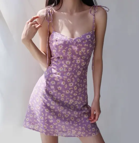 French Daisy Suspender Dress Retro Floral Waist Slimming Suspender Dress R2863