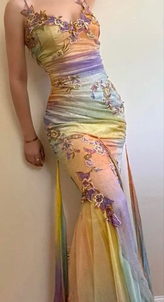 Colorful suspenders waist floral decoration hip sexy homecoming dress R3064
