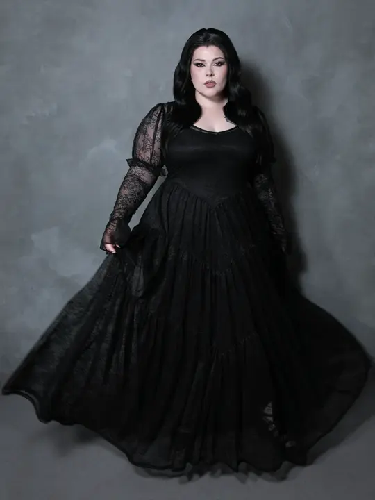 Juliet Sheer Lace Maxi Dress in Black