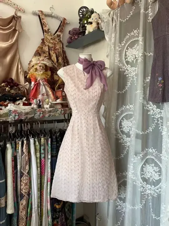 Light Pink Sleeveless Printed Waist-Cinched Slim-Fit Midi-Length Ball Gown R7438