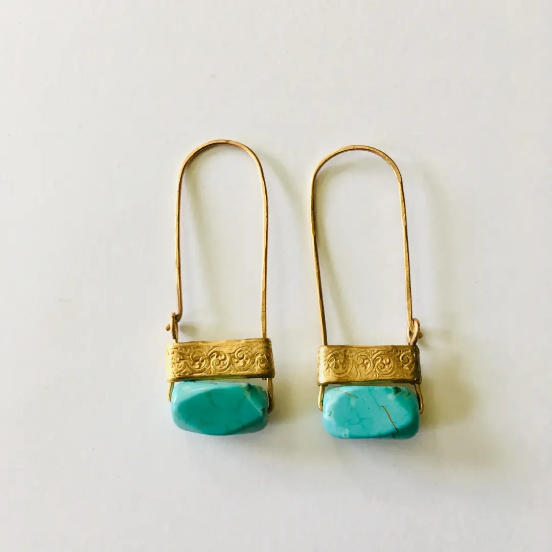 Faux Turquoise Hammered Hoops