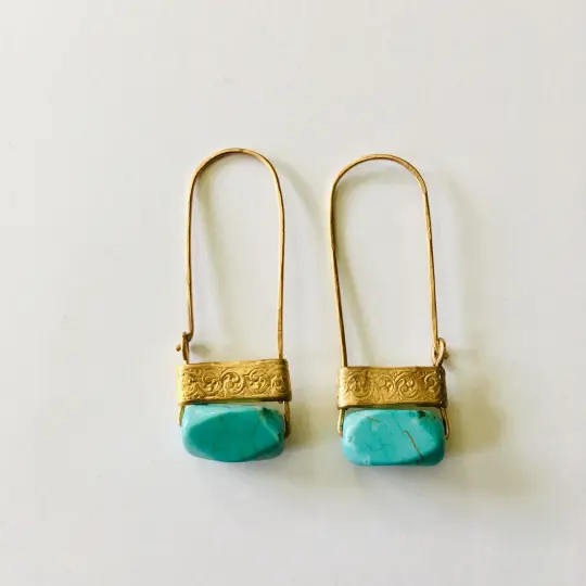 Faux Turquoise Hammered Hoops