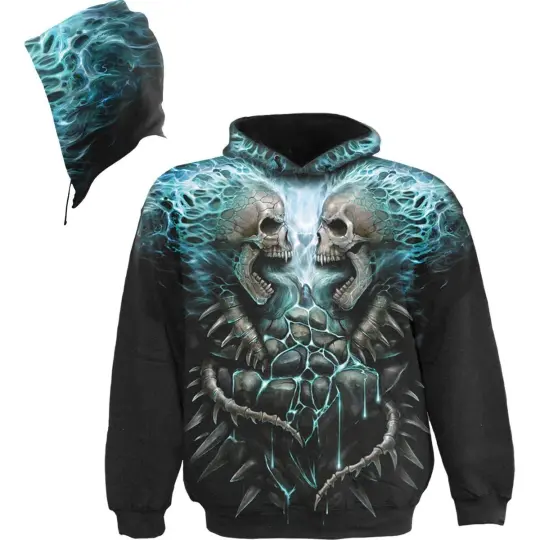 FLAMING SPINE Allover Hoody Black - Top Quality 100% Cotton
