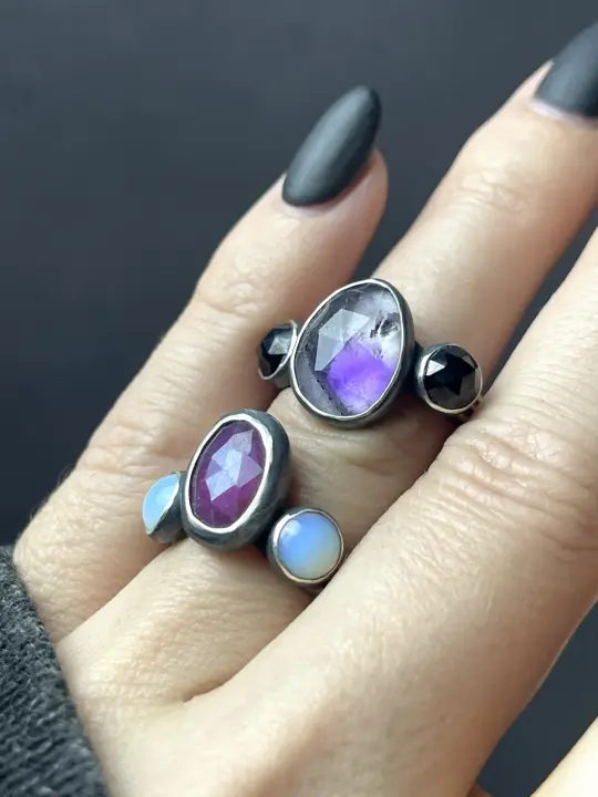 Triple Gemstone Stone Rings - 2 Available