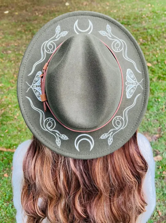 Olive Snake Moon Vegan Felt Wide Brim Hat
