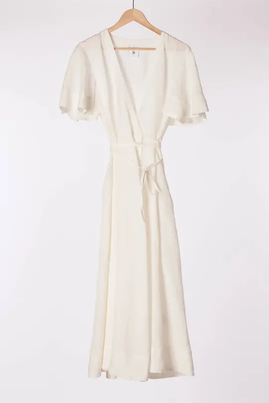 Maxi Wrap Dress, Butterfly Sleeve, White Magnolia