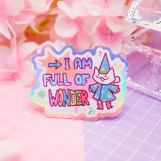 "I am full of WONDER" wizard cat holographic vinyl sticker