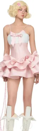 Pink suspenders slim waist sexy cake skirt short skirt homecoming dress R4490