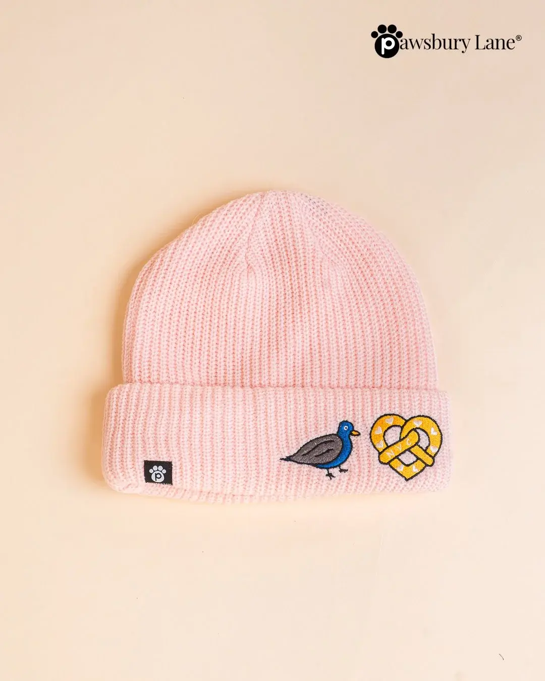 NYC Embroidered Knit Beanie – Pigeon and Pretzel (Pink)