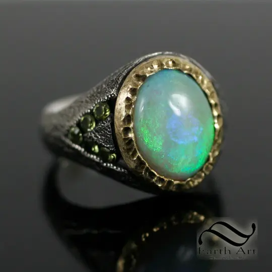 Rugged Opal Signet ring in 18k and Sterling