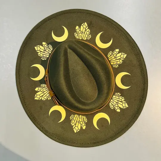 Olive Moon & Crystals Vegan Felt XL Wide Brim Hat