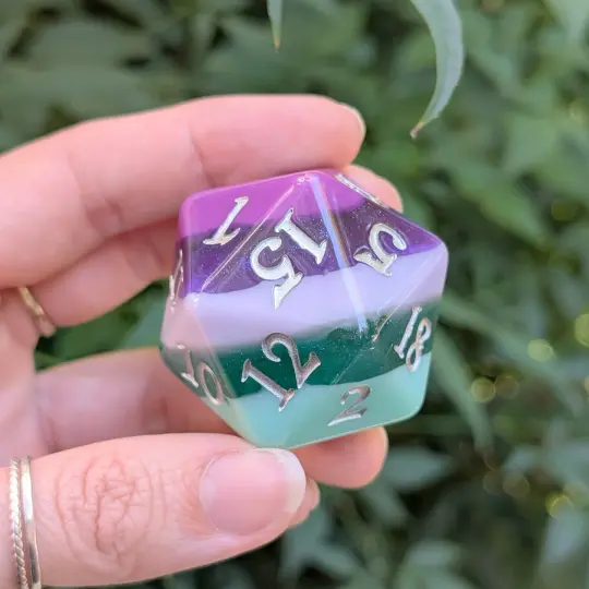 Large D20 Fae Dragon – Oversized Purple & Teal Resin Die for DnD | Fennek & Finch
