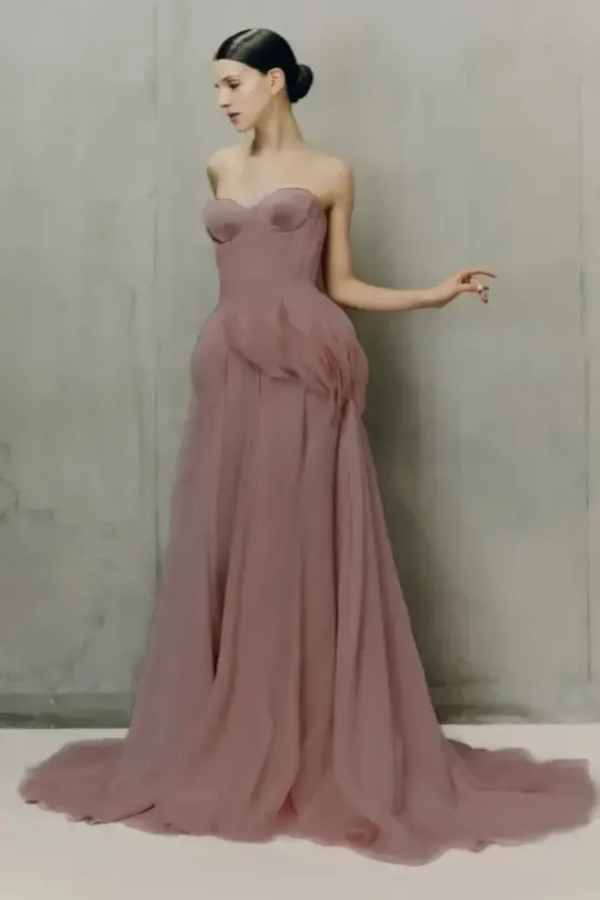 Flowy Chiffon Corset Prom Gown ,Dreamy Dusty Pink Maxi Evening Dress Celebrity Dress RS1983