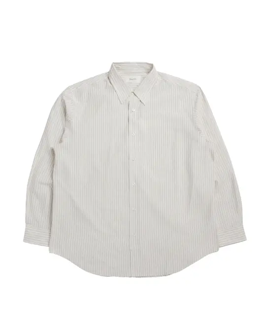 Ernie Palo Silk Cotton Shirt Beige Stripe