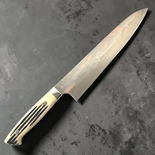 Takeshi Saji Blue #2 240mm Rainbow Gyuto with Cow Horn Handle