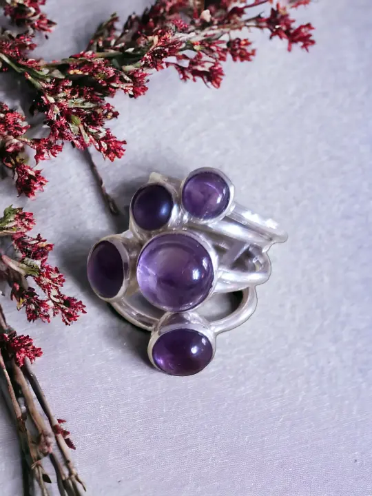 5 in 1 Amethyst Handmade silver ring