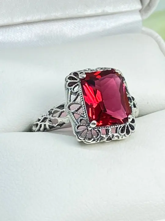 Ruby Ring, Size 6.5 Vintage Filigree, Victorian Revival Jewelry, D150 - Ready to Ship