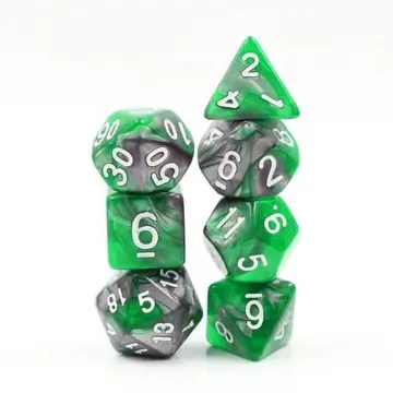Emerald Ore Dice Set – Green & Silver Pearly Marble Swirl
