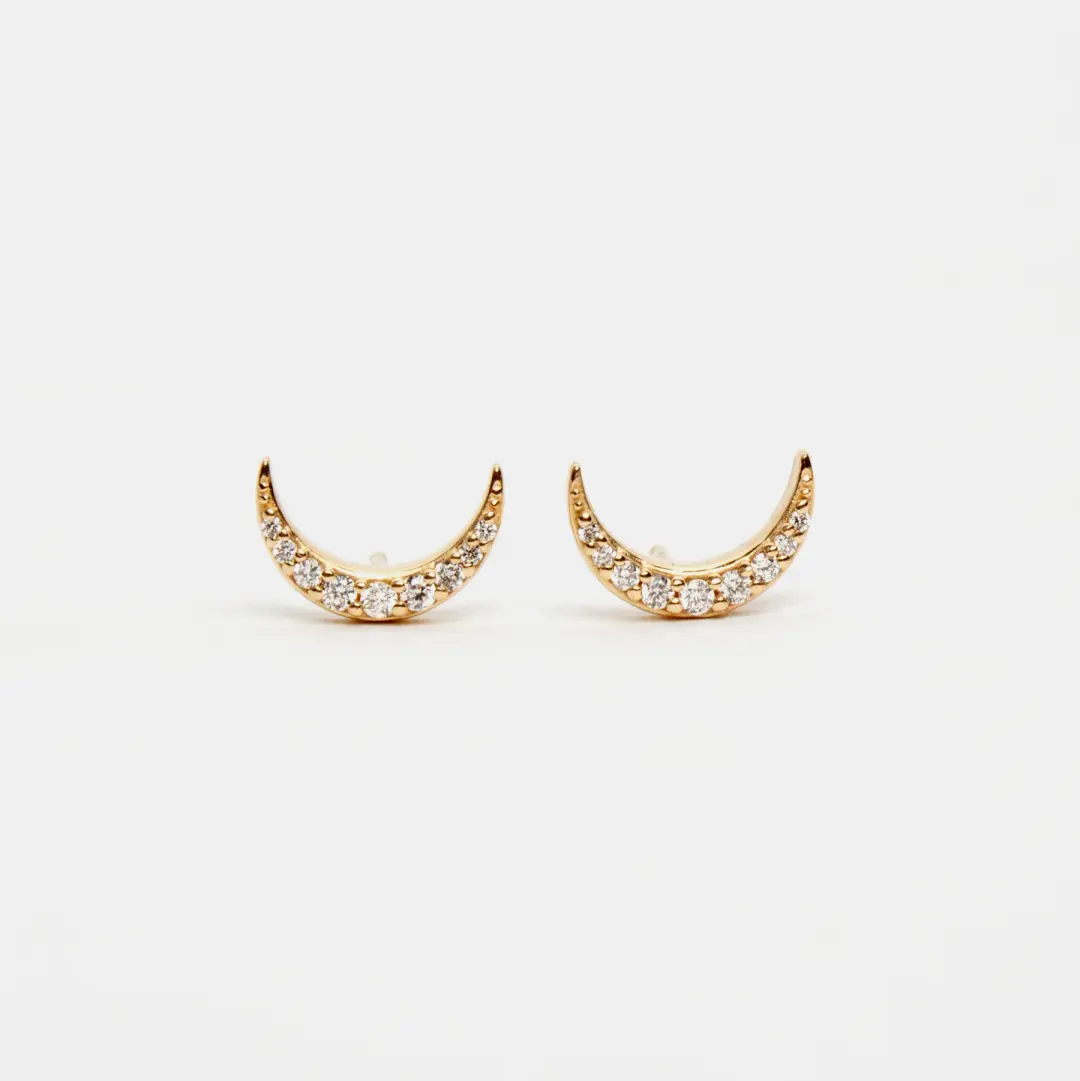 Diamond Crescent Moon Stud Earrings