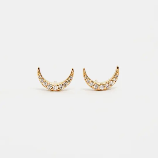 Diamond Crescent Moon Stud Earrings