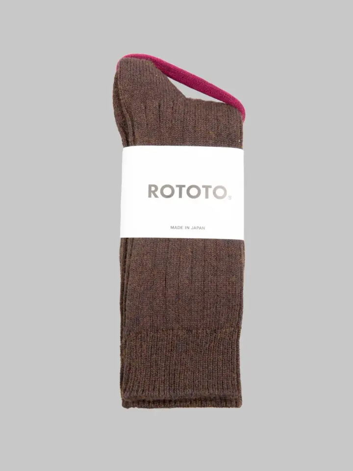 ROTOTO Cotton Wool Ribbed Crew Socks Dark Brown