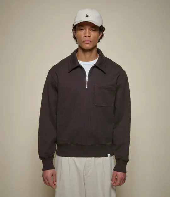 Authentic Fleece Polo Collared Half-Zip Cotton Sweatshirt