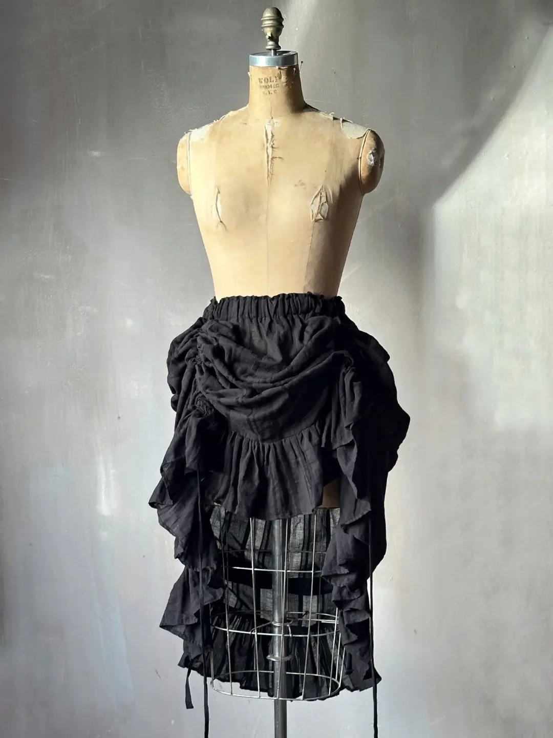 FW25: Drawstring Petticoat Skirt in Black Jacquard Stripe (Pre-Orer)