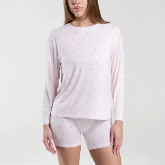 Sleep Long Sleeve Tee Candy Cane Ditsy