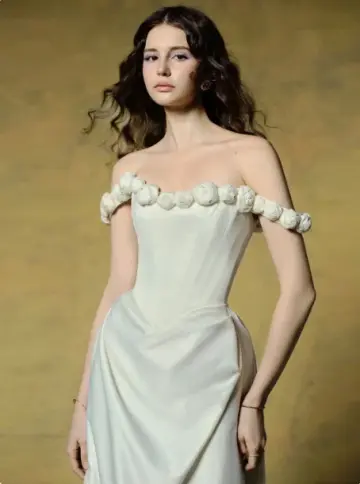 French Chic Light Ivory A-Line Flower-Bateau Bodycon Maxi Women Dress Evening Dress RS280