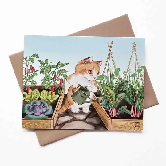 Mr.Kitty's Vegetable Garden Greeting Card, Wholesale 6 Pack