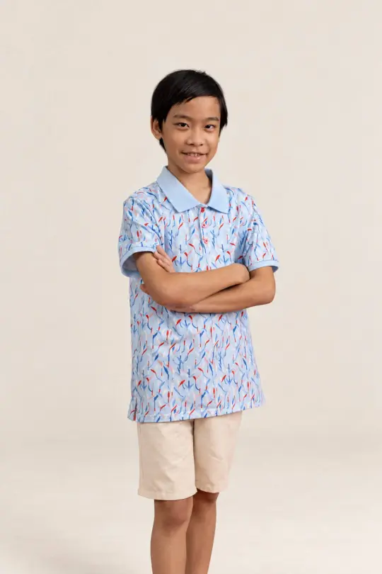 Polo Tee - Blue Lucky Bamboo