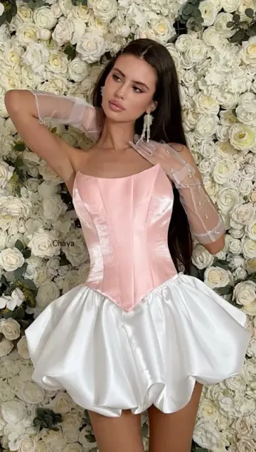 Silky Satin Puffy Women's Homecoming Dress Pink Corset Short Prom Dress Party Dress RS2720