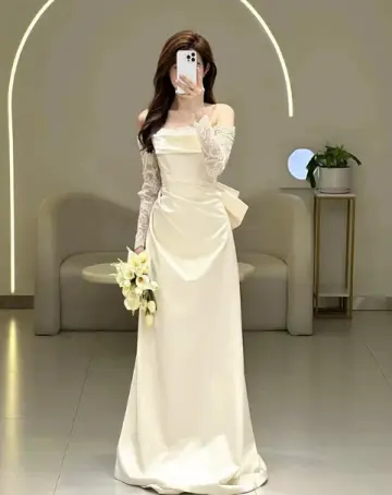 French Chic White Silky A-Line Strapless Satin Corset Maxi Wedding Dress RS1177