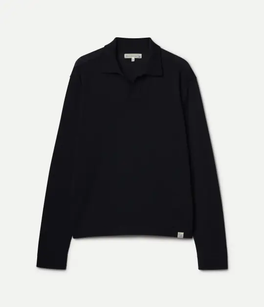 Refined Knitted Merino Wool Long Sleeve Polo Shirt