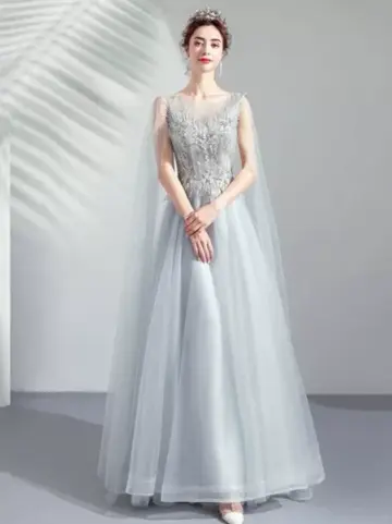 Hazy Ivory A-Line Portrait Tulle Embroidered Corset Maxi Wedding Dress RS1960