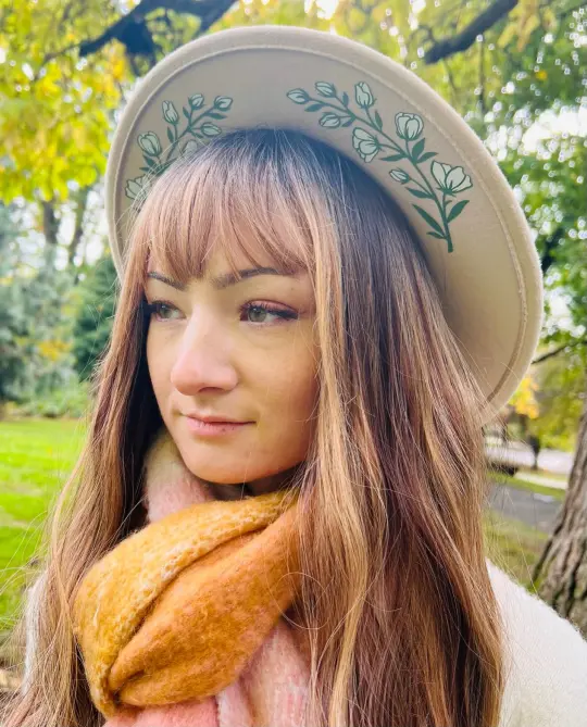 Cream White Floral Vegan Felt Wide Brim Hat