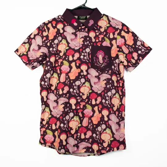 [EMBROIDERED BUTTON DOWN SHIRT] Secret Garden: Mushroom & Frog