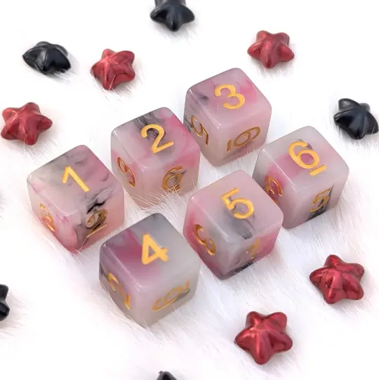 6 Piece D6 Dice Set - White Resin with Red & Black Ink - Potion No. 13