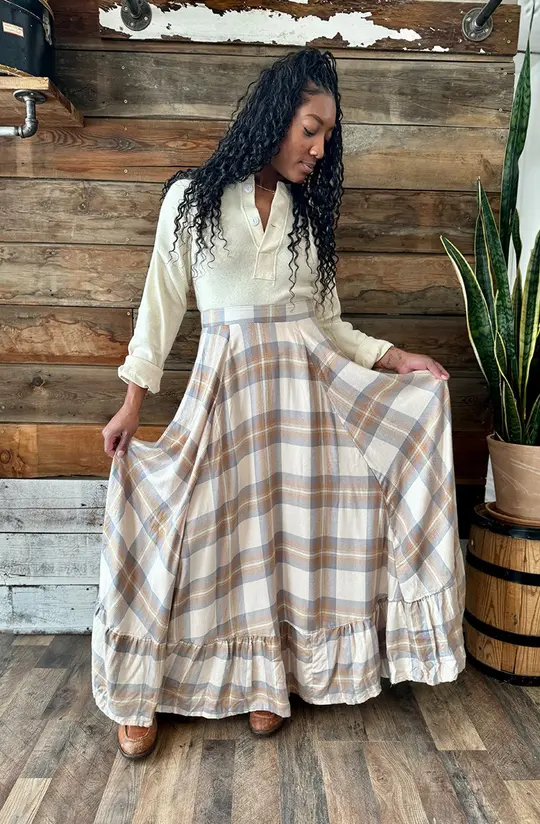 White Bear Skirt in Peony Plaid-Medium