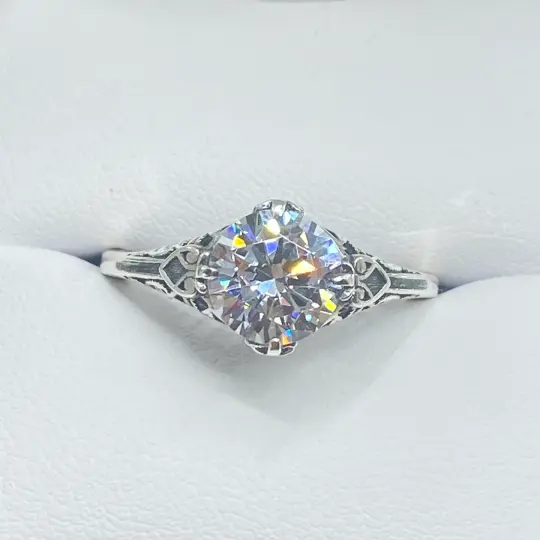 White CZ Ring, Size 9, Sterling Silver Victorian Jewelry #D162 - Ready to Ship
