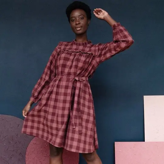 Soleil Long Sleeve Dress in Plum Gingham