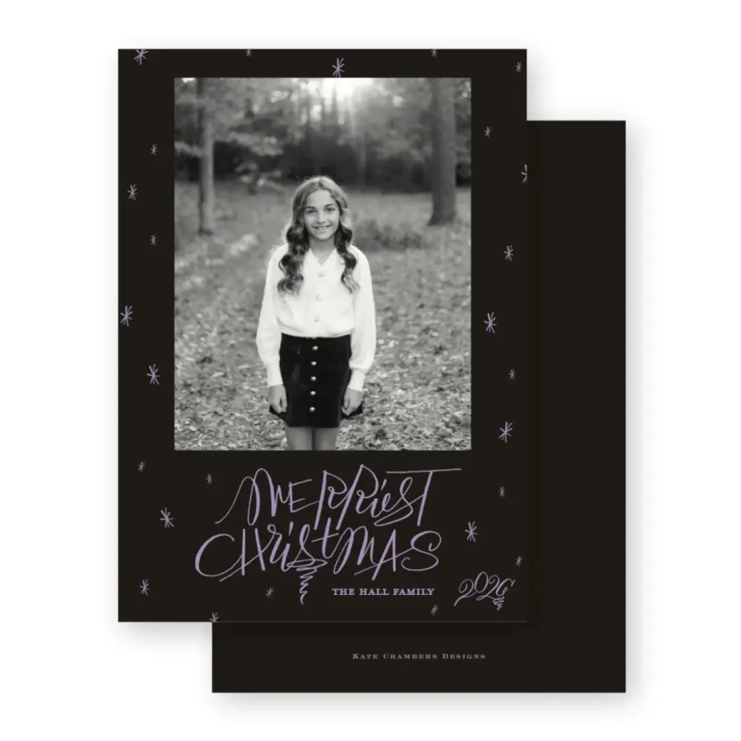 Chocolate and lilac  "Merriest Christmas " Holiday Card